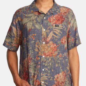 RVCA Blue Floral Short Sleeve Button-Down Shirt RARE